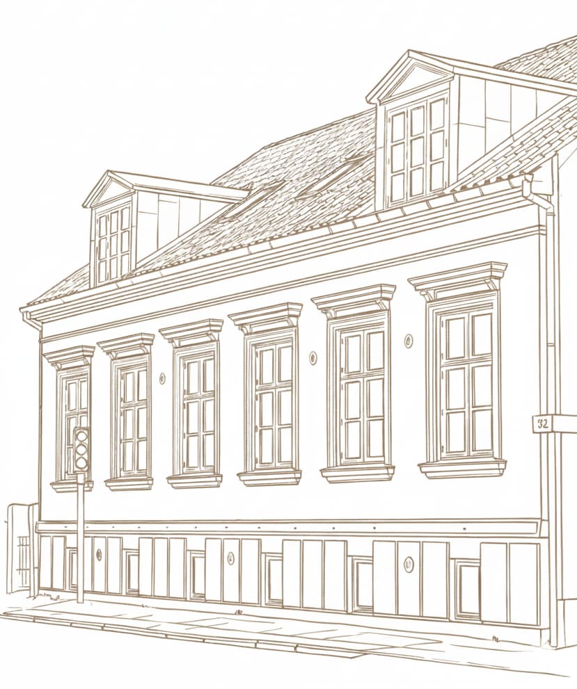 Stregtegning af Psykologhuset Nørre Allé 32